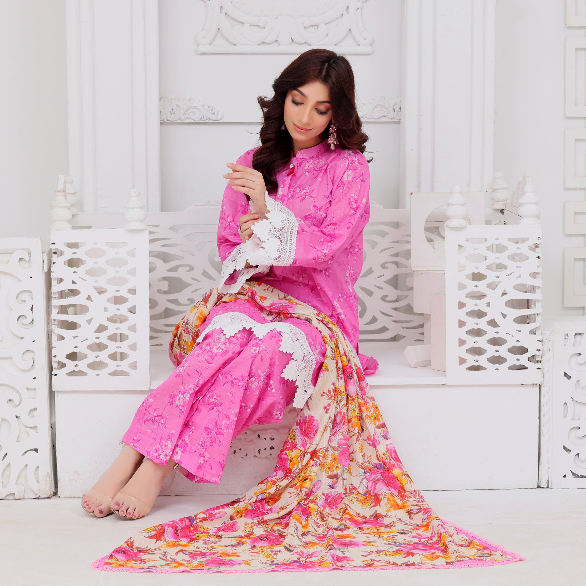 Pink Floral Fizz  3 Pcs Suit