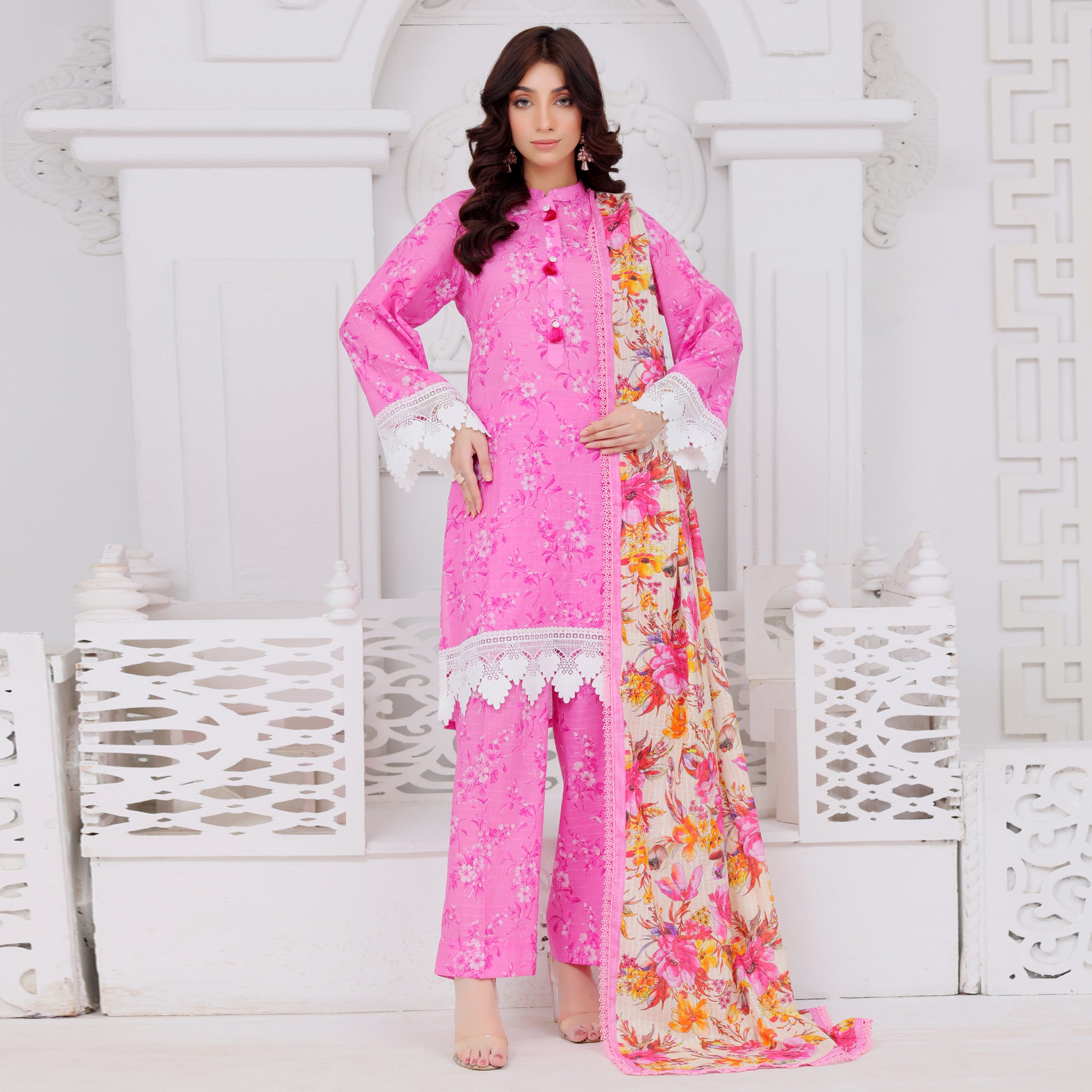 Pink Floral Fizz  3 Pcs Suit